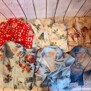 Mens Lot of 6 Vintage Western Wear Long Sleeve Pearl Button Down Shirts Sz 15